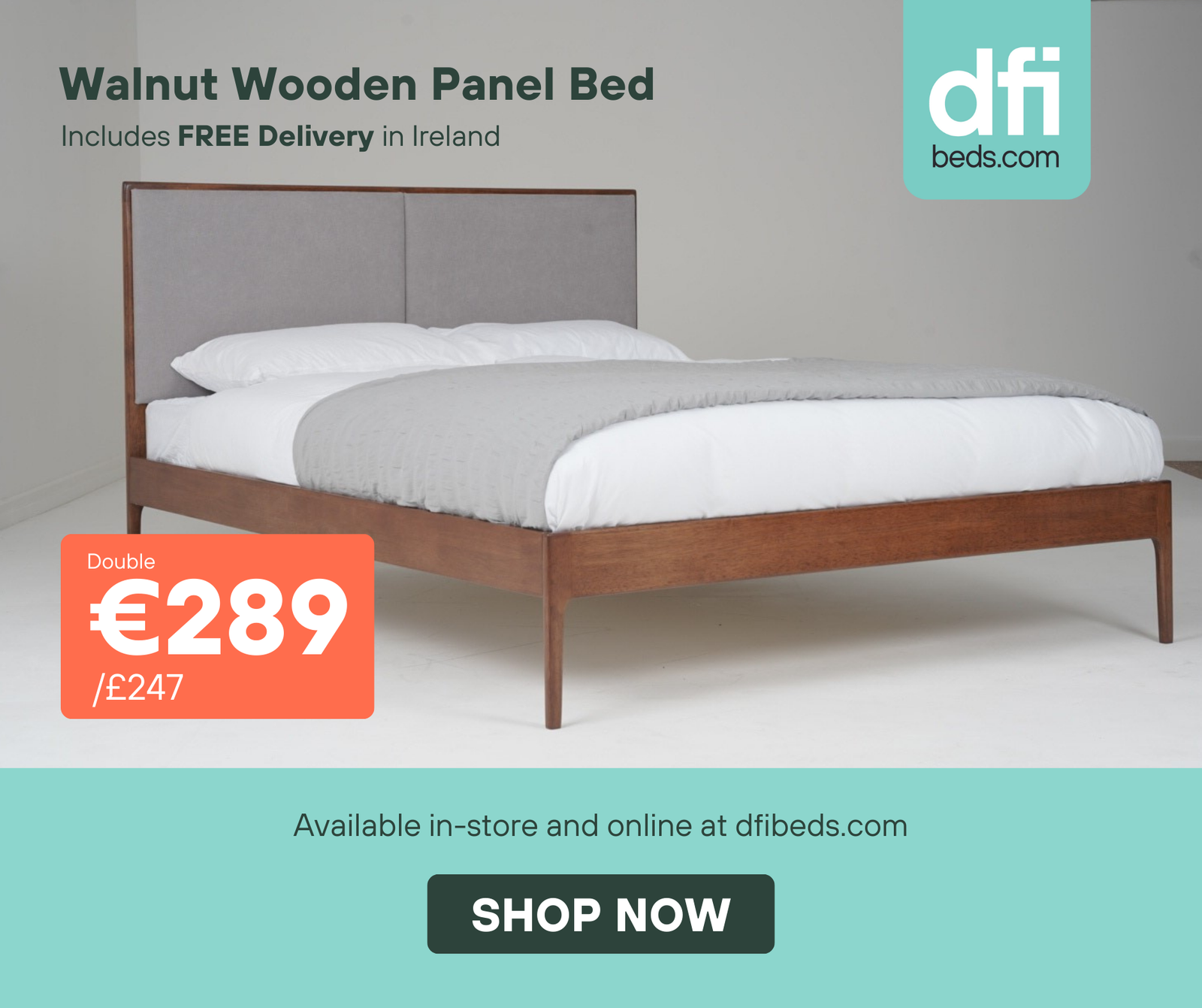 VB30 Walnut Wooden Panel Bed (Grey) - Bed Only