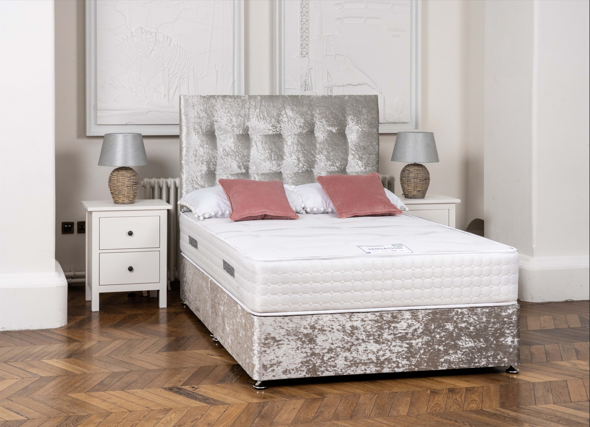 DFI Silver Crushed Velvet Divan Bed Set with Mattress Option