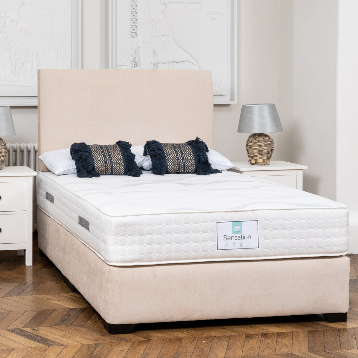 DFI Beige Divan Bed Set with Mattress Option